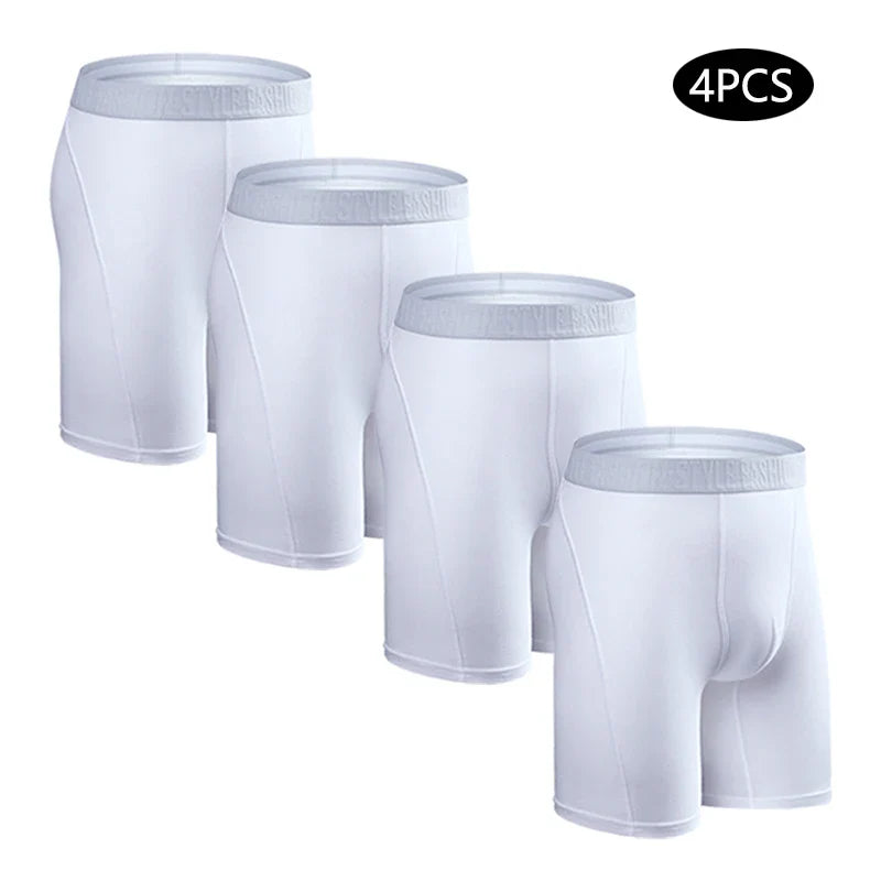 Set de 4 calzoncillos bóxer de algodón elástico de pierna larga para hombre