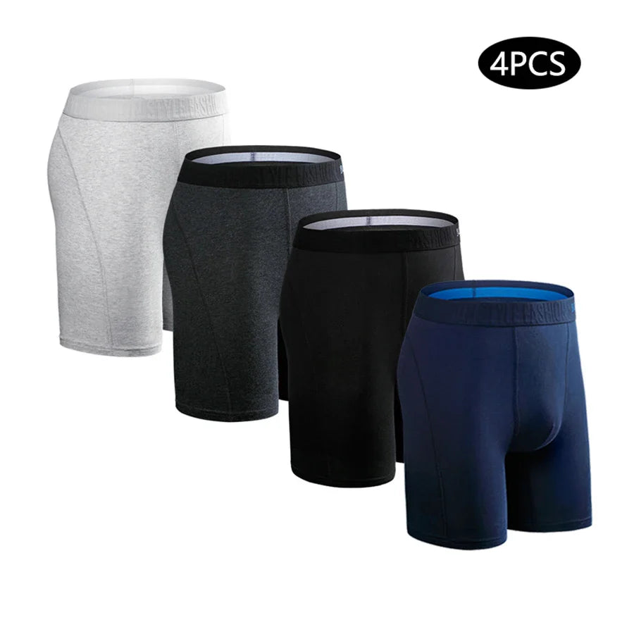Set de 4 calzoncillos bóxer de algodón elástico de pierna larga para hombre