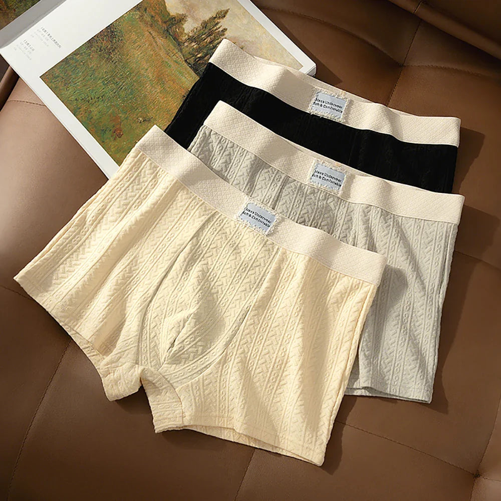Pack de 3 calzoncillos bóxer de punto jacquard 100% algodón transpirables para hombre