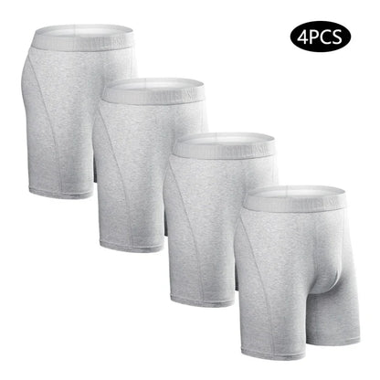 Set de 4 calzoncillos bóxer de algodón elástico de pierna larga para hombre