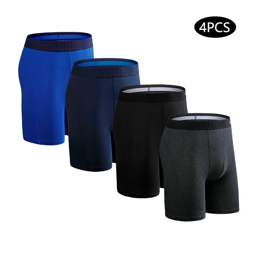 Set de 4 calzoncillos bóxer de algodón elástico de pierna larga para hombre