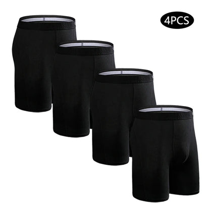 Set de 4 calzoncillos bóxer de algodón elástico de pierna larga para hombre