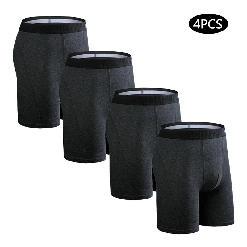 Set de 4 calzoncillos bóxer de algodón elástico de pierna larga para hombre