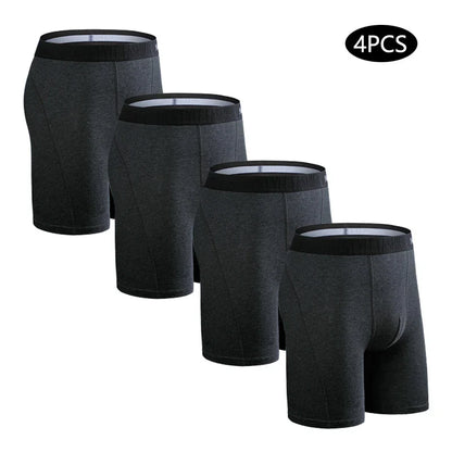 Set de 4 calzoncillos bóxer de algodón elástico de pierna larga para hombre