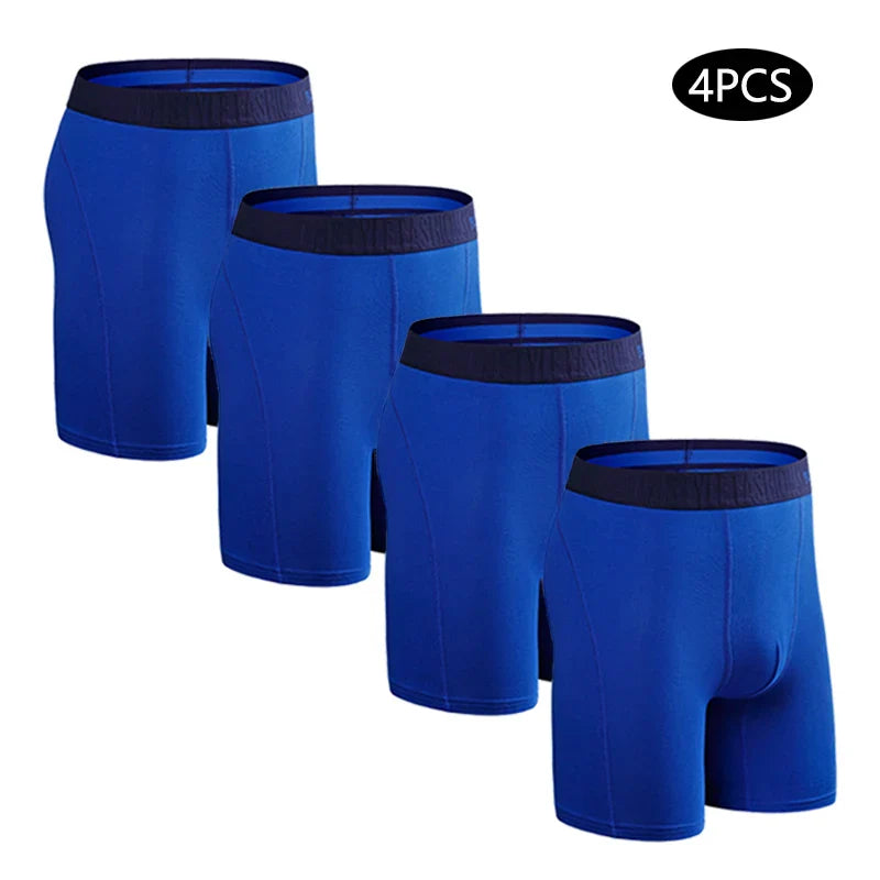 Set de 4 calzoncillos bóxer de algodón elástico de pierna larga para hombre