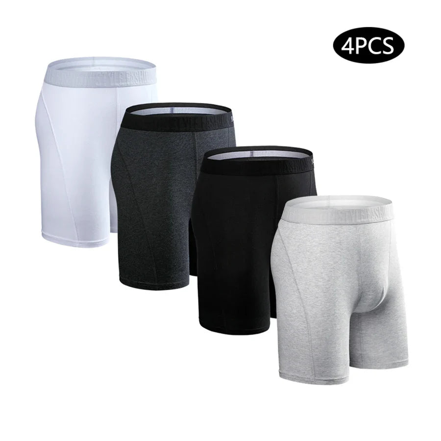 Set de 4 calzoncillos bóxer de algodón elástico de pierna larga para hombre