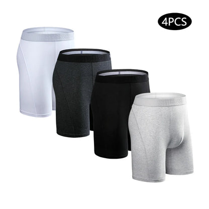 Set de 4 calzoncillos bóxer de algodón elástico de pierna larga para hombre