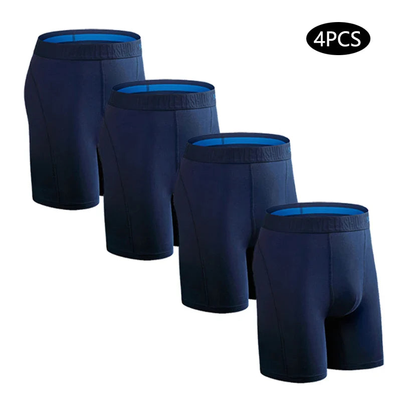 Set de 4 calzoncillos bóxer de algodón elástico de pierna larga para hombre