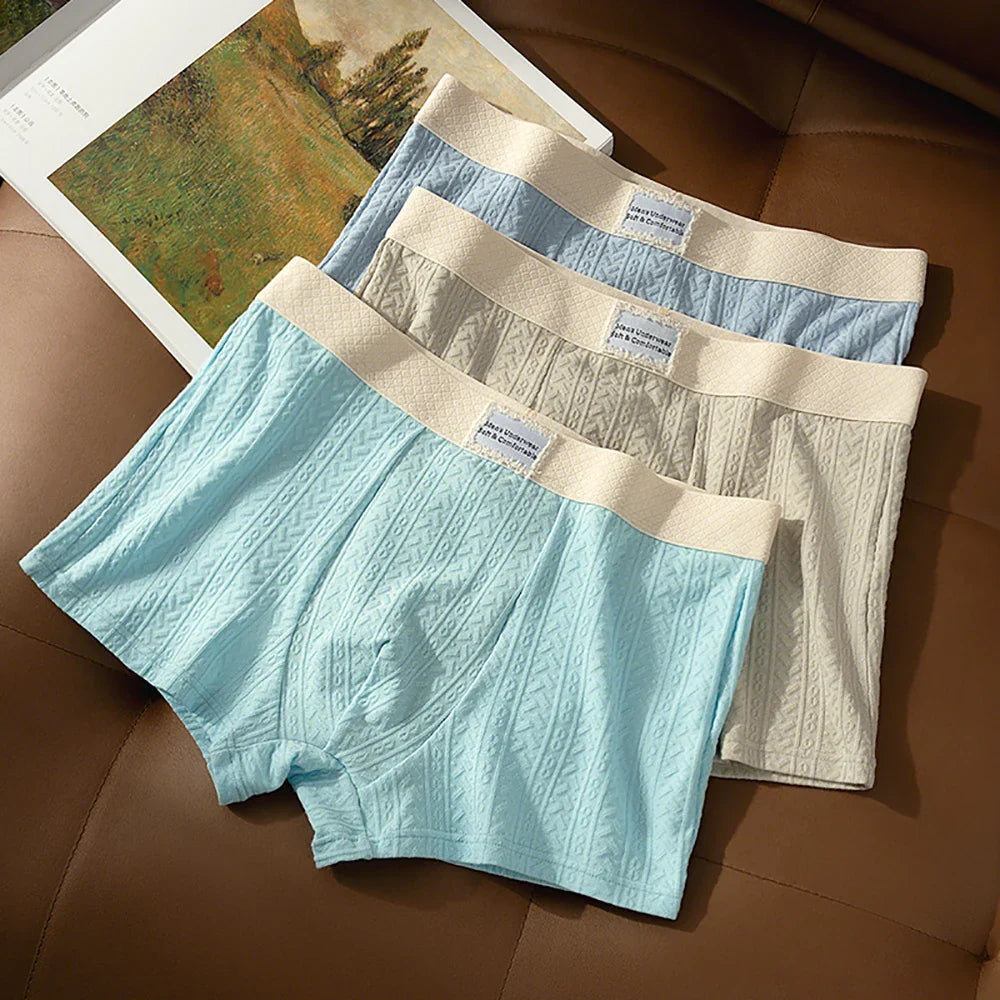 Pack de 3 calzoncillos bóxer de punto jacquard 100% algodón transpirables para hombre