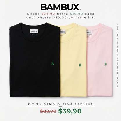 Conjunto de 3 Camisetas Bambux de Algodón Pima Auténtico - El Esencial para el Hombre Moderno