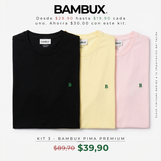 Conjunto de 3 Camisetas Bambux de Algodón Pima Auténtico - El Esencial para el Hombre Moderno